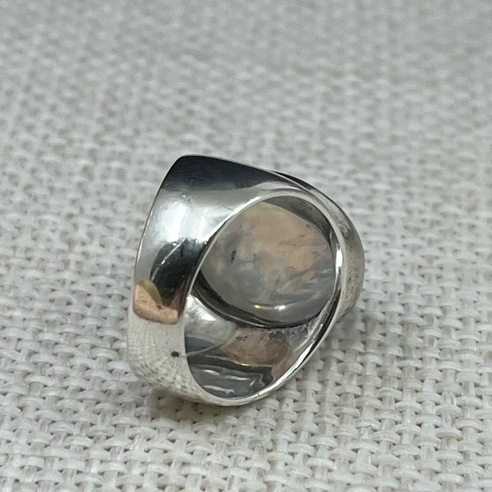 Vintage Sterling Silver Rainbow Moonstone Ring – Size 5 – Bold Artisan Design